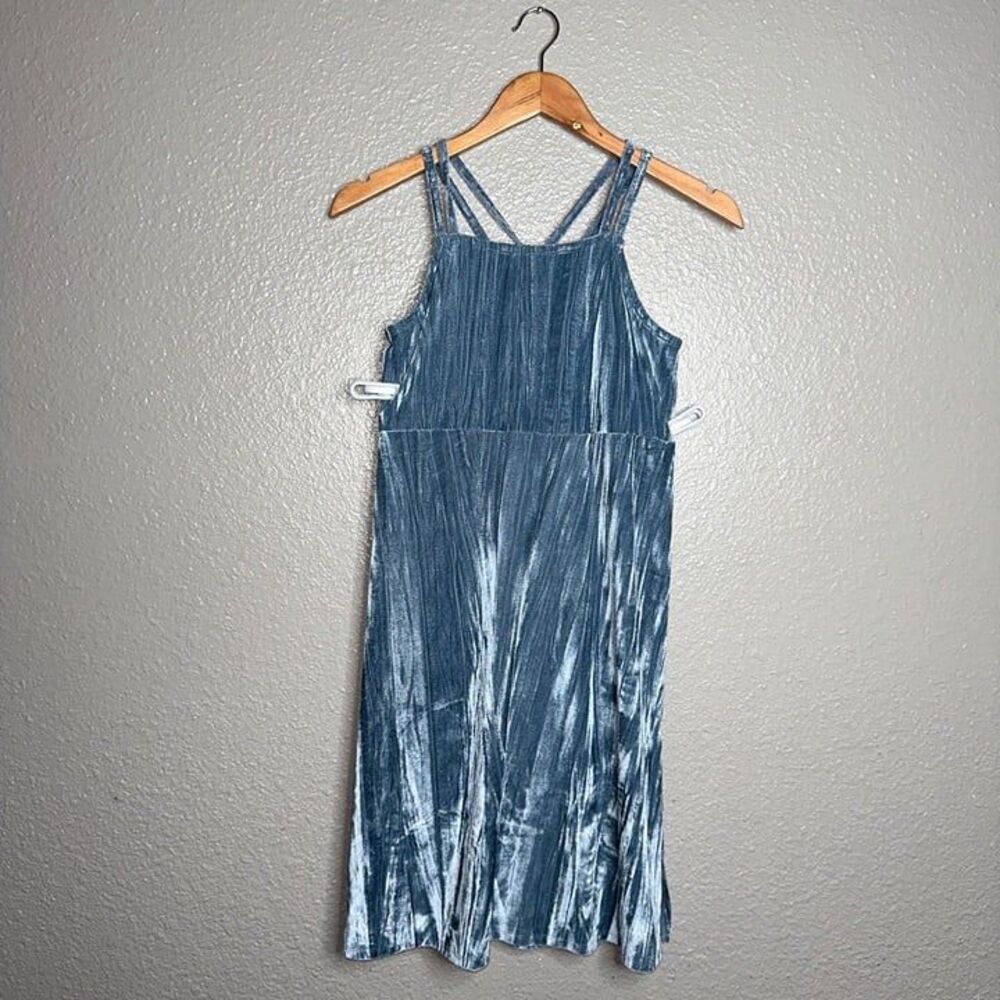 Treasure & Bond Kids' Strappy Velvet Slipdress in Blue Mirage
